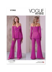 1943 Vogue Off Shoulder Double Breasted Lined Jacket, Hi Waist Trousers Pattern 18-26 A B C D New